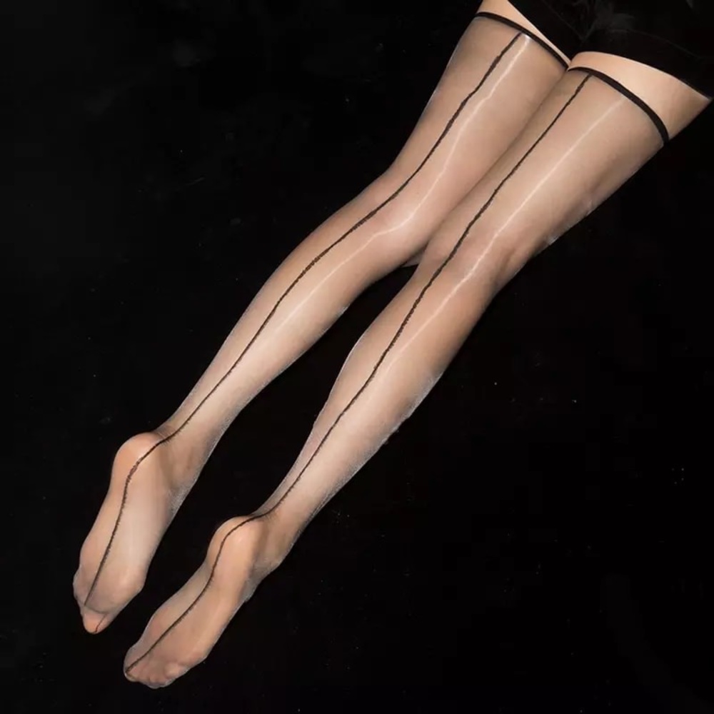 Vintage Back Stripe Oil Glossy Stockings 1D Ultra Thin Transparent Thigh High